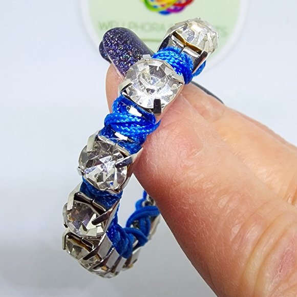 AEO Blue Woven Chunky Prong-set Rhinestone Lobster Clasp Bracelet - Picture 5 of 7